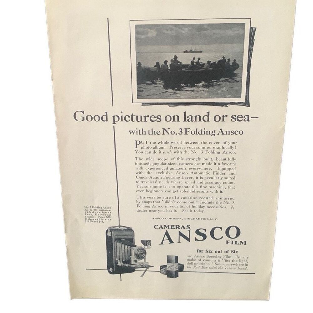 Vintage 1923 Ansco Cameras Film No 3 Folding Ansco Ad Advertisement